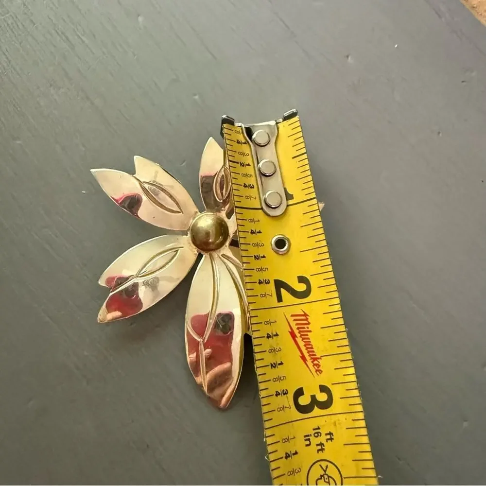 Taxco 925 Sterling Silver & Brass Flower Pin Brooch